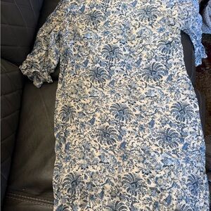 Chic Blue and White Floral Long Sleeve Dress